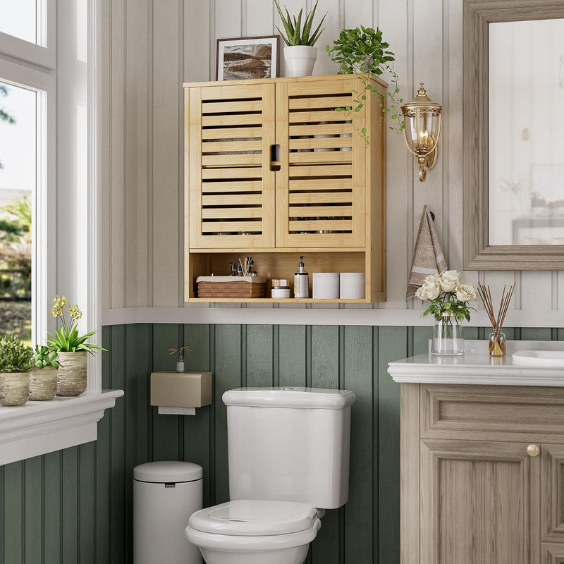 Bathroom Cabinet Wall Mounted Bamboo Over-The-Toilet Storage