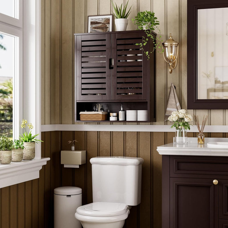 Bathroom Cabinet Wall Mounted Bamboo Over-The-Toilet Storage