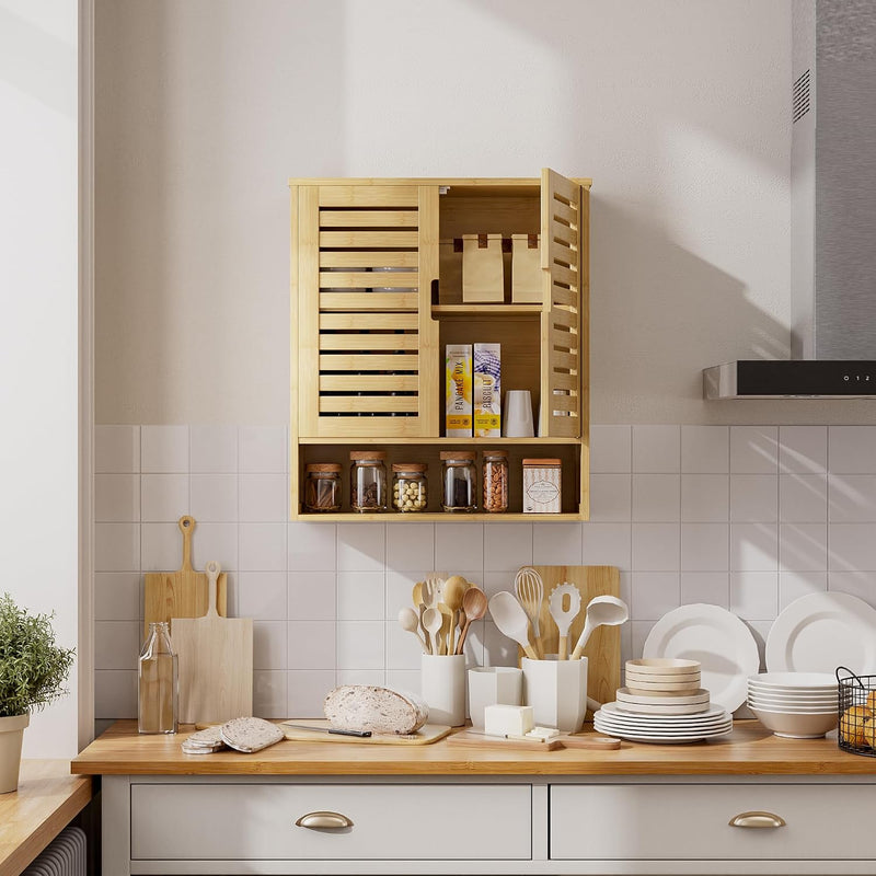 Bathroom Cabinet Wall Mounted Bamboo Over-The-Toilet Storage