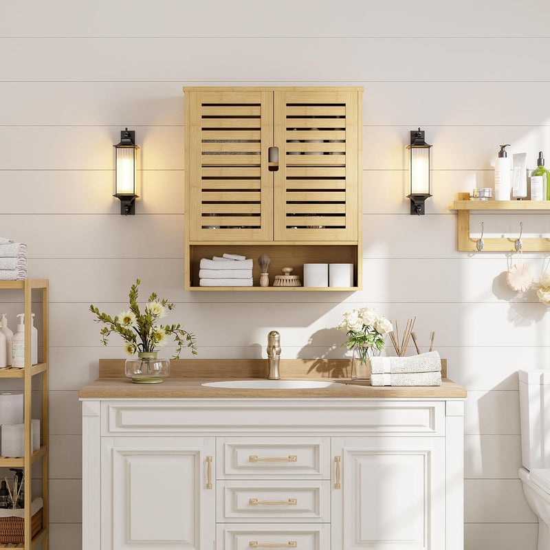 Bathroom Cabinet Wall Mounted Bamboo Over-The-Toilet Storage
