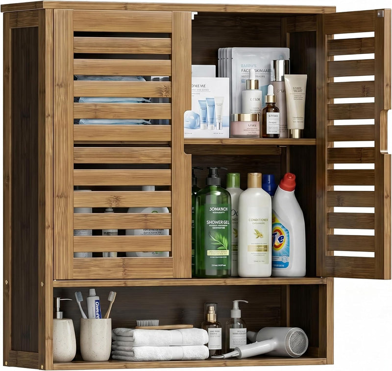 Bathroom Cabinet Wall Mounted Bamboo Over-The-Toilet Storage