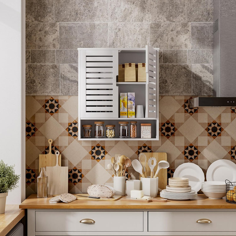 Bathroom Cabinet Wall Mounted Bamboo Over-The-Toilet Storage