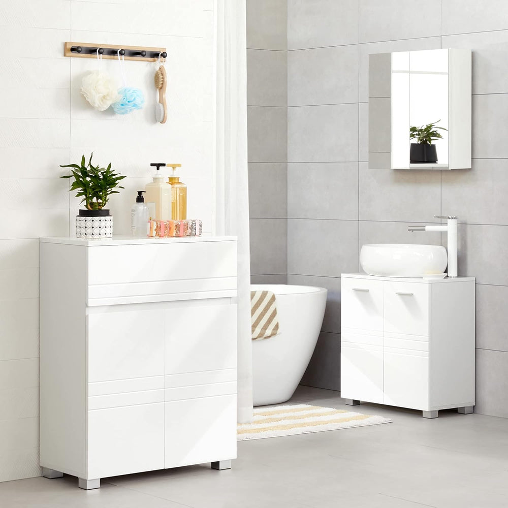 Bathroom Cabinet with Drawer Double Door Wardrobe Adjustable