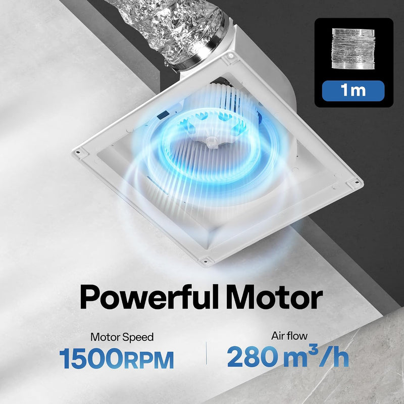 Bathroom Extractor Fan with Light 280m³ H 300MM