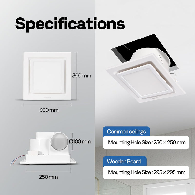 Bathroom Extractor Fan with Light 280m³ H 300MM