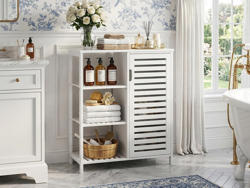 Bathroom Floor Cabinet Bamboo Storage Free Standing Cupbaord