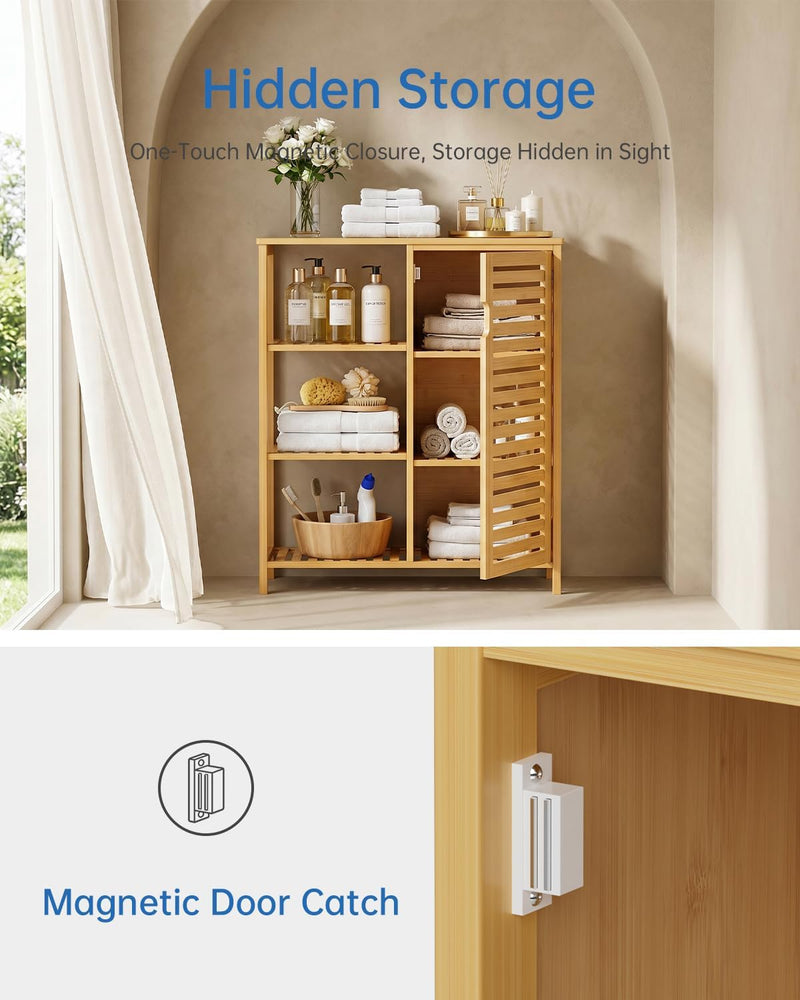 Bathroom Floor Cabinet Bamboo Storage Free Standing Cupbaord