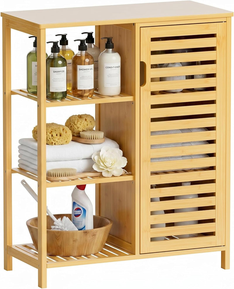 Bathroom Floor Cabinet Bamboo Storage Free Standing Cupbaord