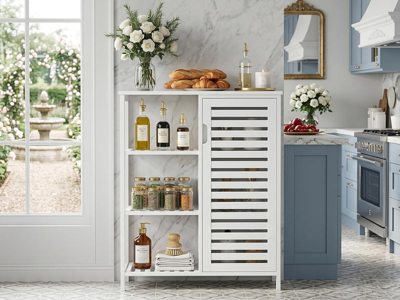 Bathroom Floor Cabinet Bamboo Storage Free Standing Cupbaord