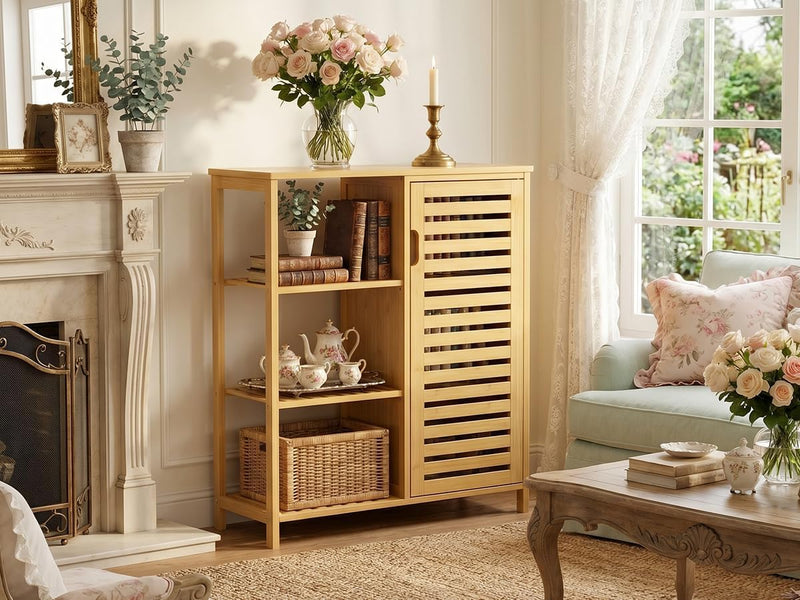 Bathroom Floor Cabinet Bamboo Storage Free Standing Cupbaord