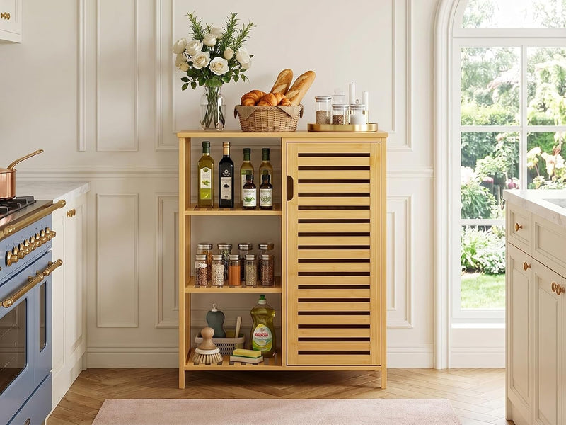 Bathroom Floor Cabinet Bamboo Storage Free Standing Cupbaord