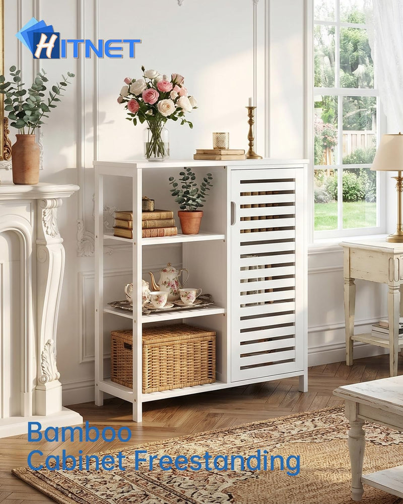 Bathroom Floor Cabinet Bamboo Storage Free Standing Cupbaord