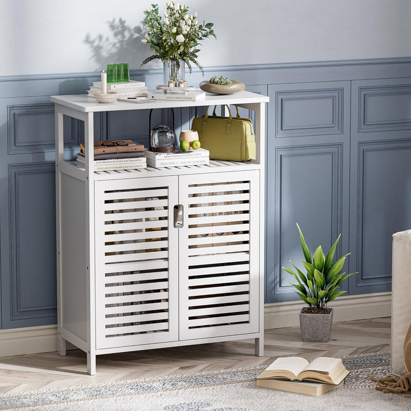 Bathroom Floor Storage Cabinet Freestanding Bamboo Side
