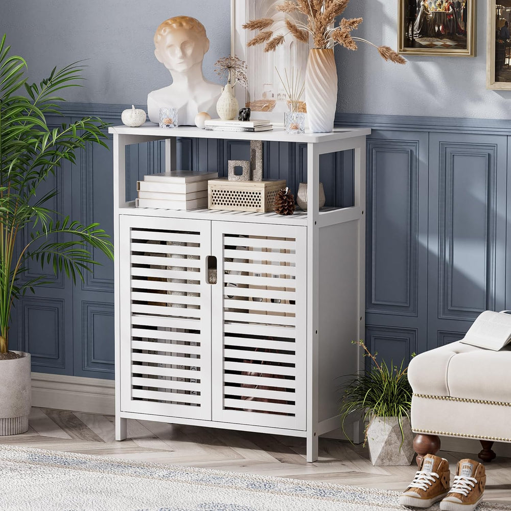 Bathroom Floor Storage Cabinet Freestanding Bamboo Side