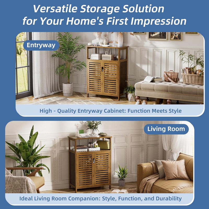 Bathroom Floor Storage Cabinet Freestanding Bamboo Side