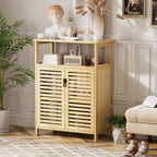 Bathroom Floor Storage Cabinet Freestanding Bamboo Side