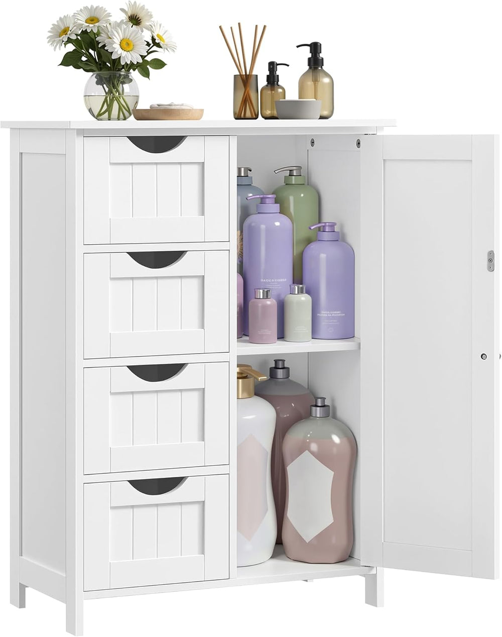 Bathroom Floor Storage Cabinet Wooden Unit with 4