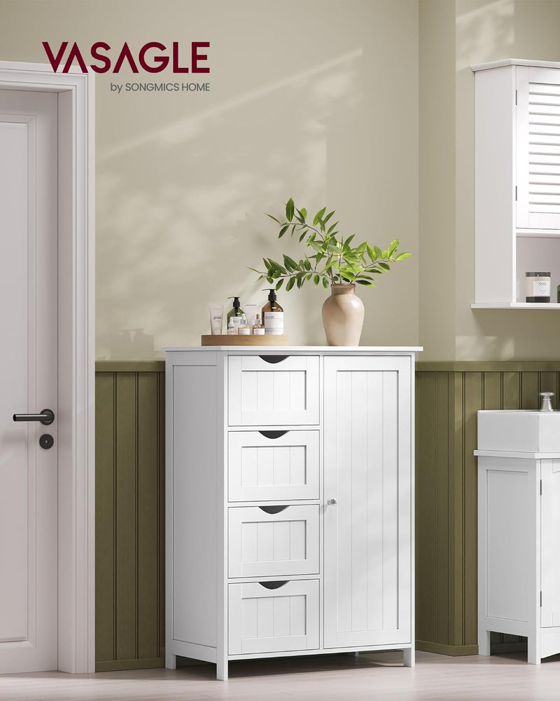 Bathroom Floor Storage Cabinet Wooden Unit with 4