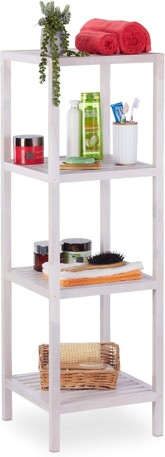 Bathroom Shelf Walnut with Storage Open Quadratic 4