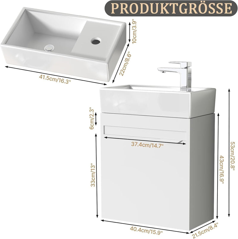Bathroom Sink and Vanity Unit 40CM Wall Mounted