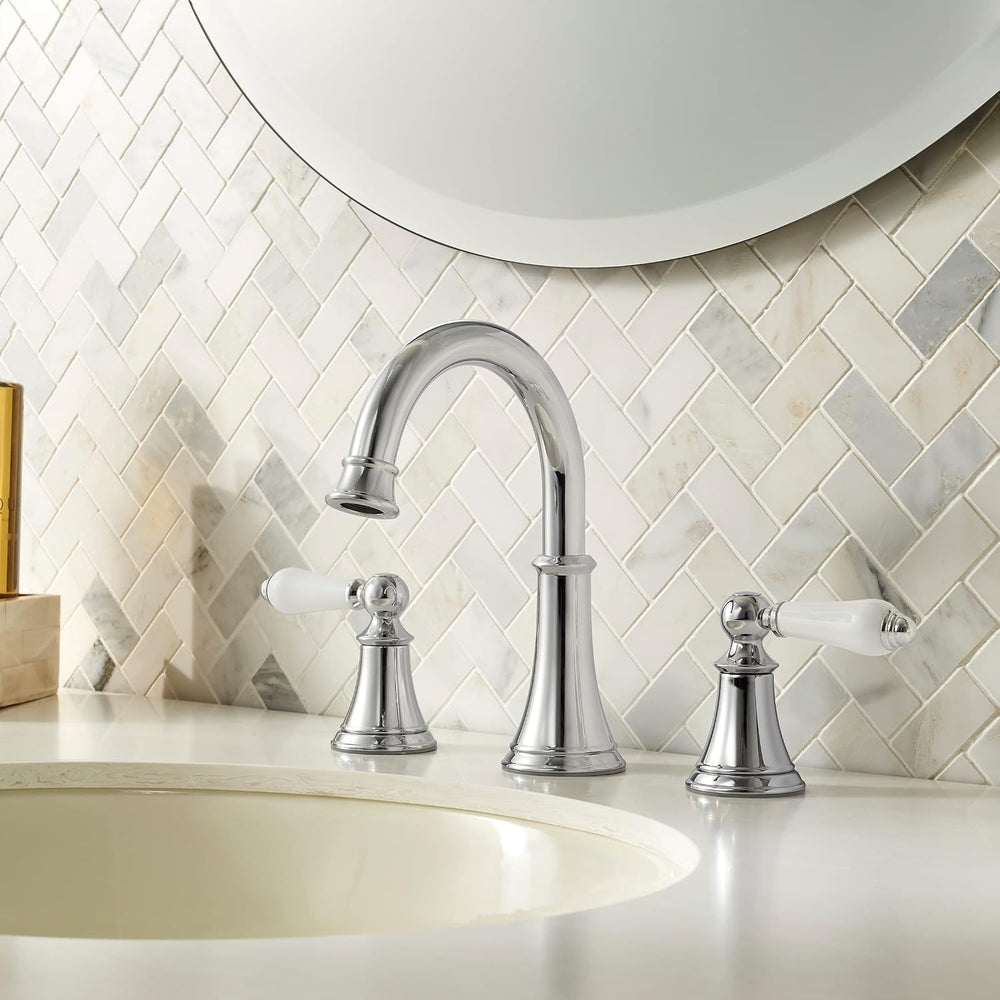 Bathroom Sink Faucet 8-Inch Widespread 2-Handle 3-Hole Polished
