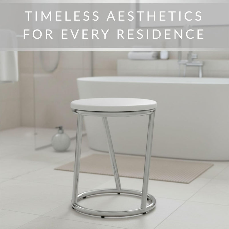 Bathroom Stool Round Chrome Metal Sturdy Seat Bar