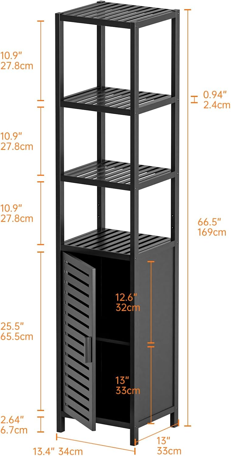 Bathroom Storage Cabinet 6-Tier Bamboo Tall Narrow Linen