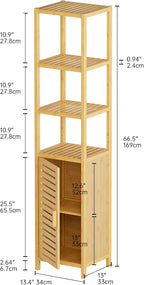 Bathroom Storage Cabinet 6-Tier Bamboo Tall Narrow Linen