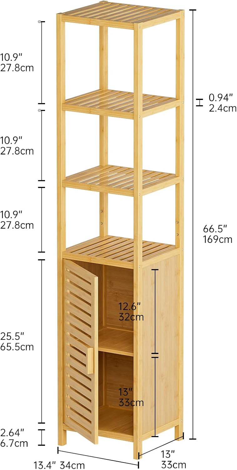 Bathroom Storage Cabinet 6-Tier Bamboo Tall Narrow Linen
