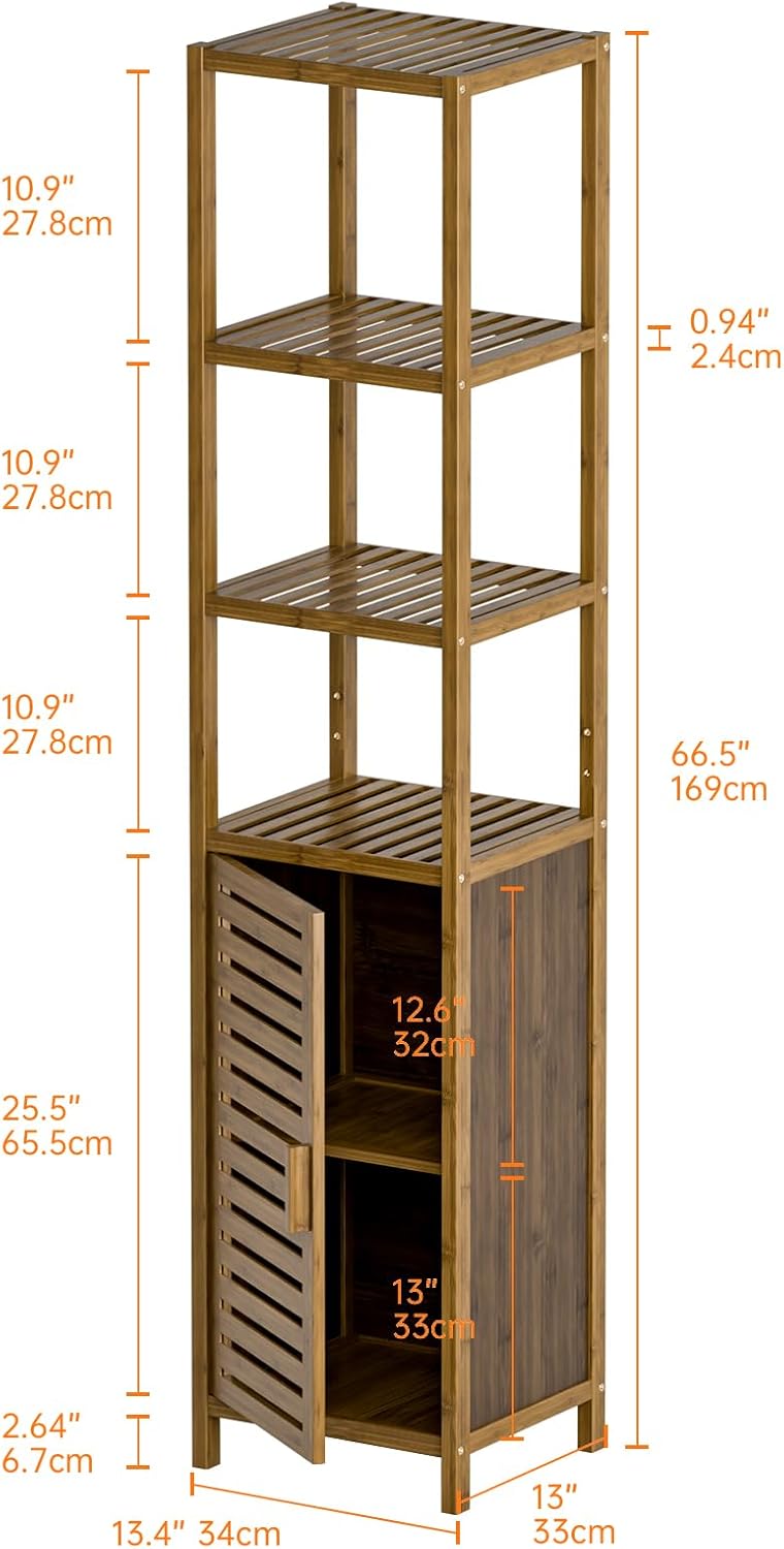 Bathroom Storage Cabinet 6-Tier Bamboo Tall Narrow Linen