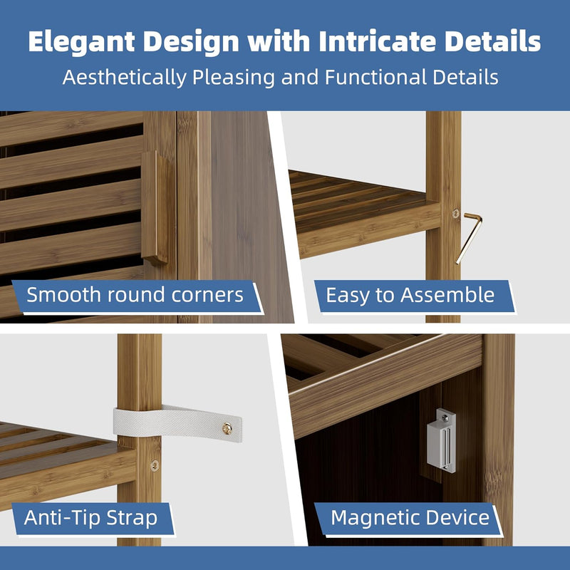 Bathroom Storage Cabinet 6-Tier Bamboo Tall Narrow Linen