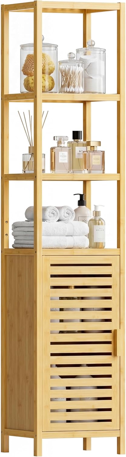 Bathroom Storage Cabinet 6-Tier Bamboo Tall Narrow Linen