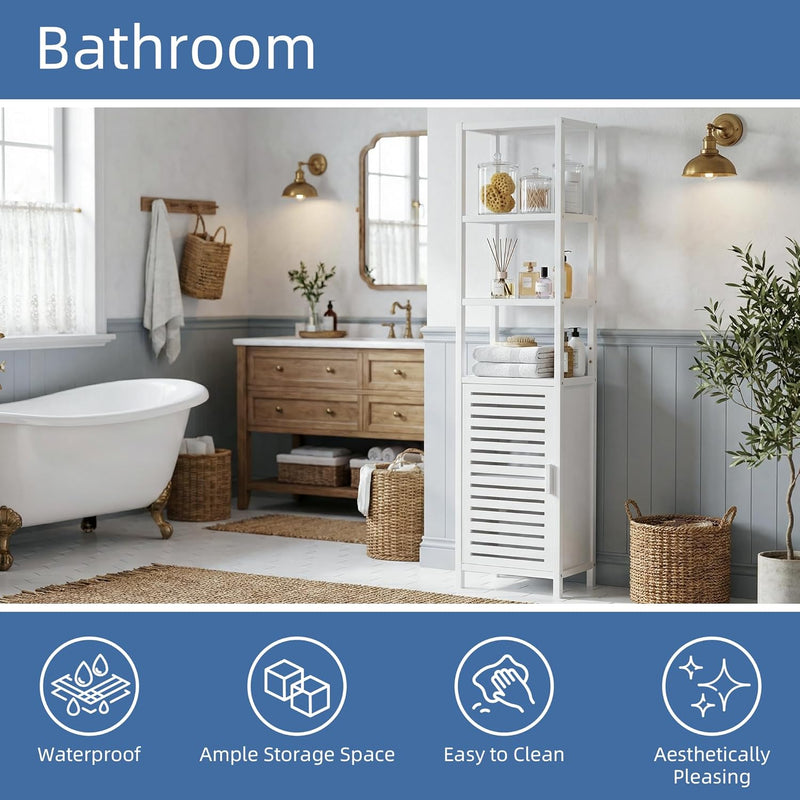 Bathroom Storage Cabinet 6-Tier Bamboo Tall Narrow Linen