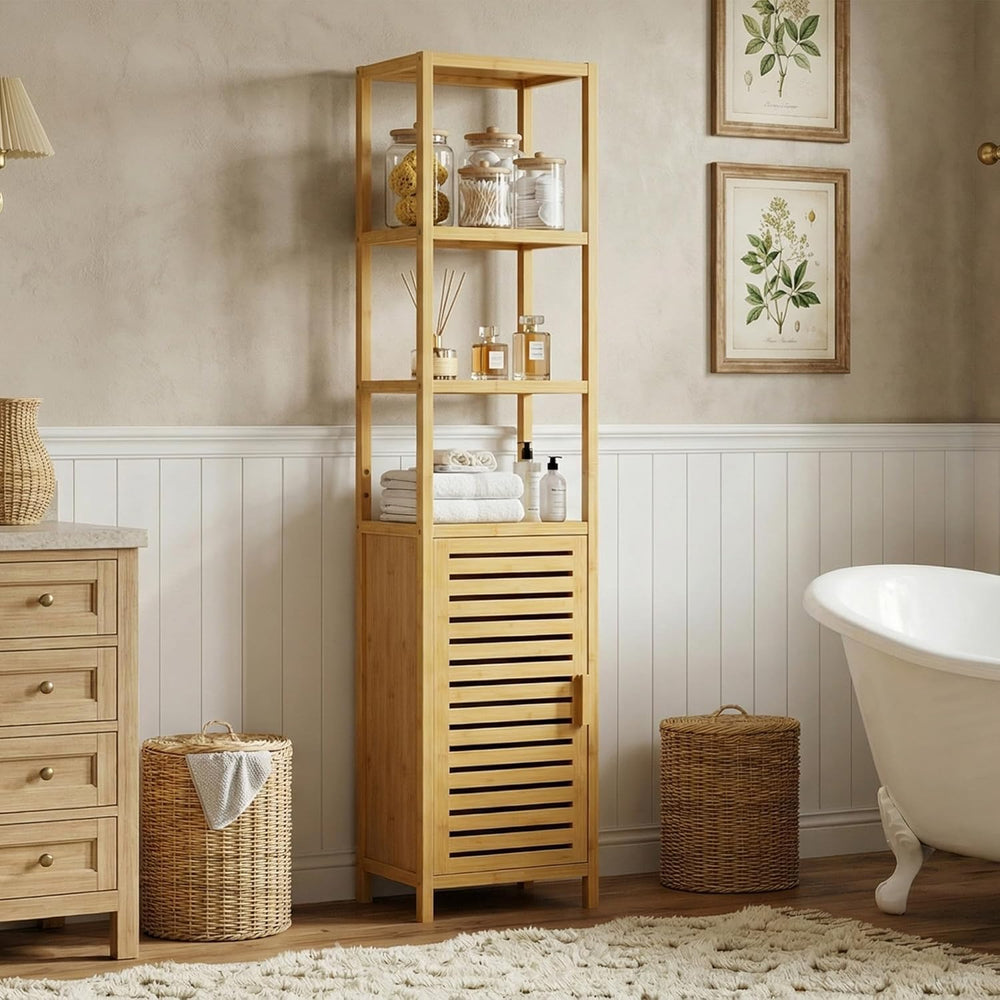 Bathroom Storage Cabinet 6-Tier Bamboo Tall Narrow Linen