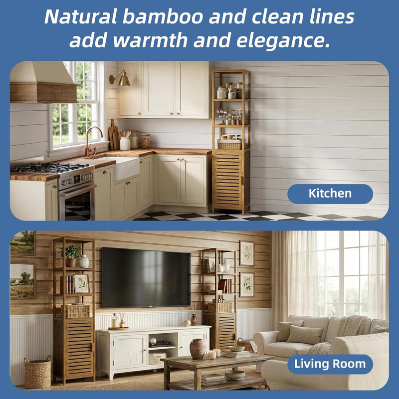 Bathroom Storage Cabinet 6-Tier Bamboo Tall Narrow Linen