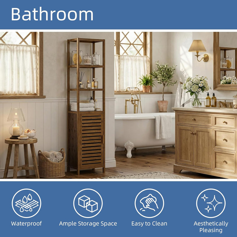 Bathroom Storage Cabinet 6-Tier Bamboo Tall Narrow Linen
