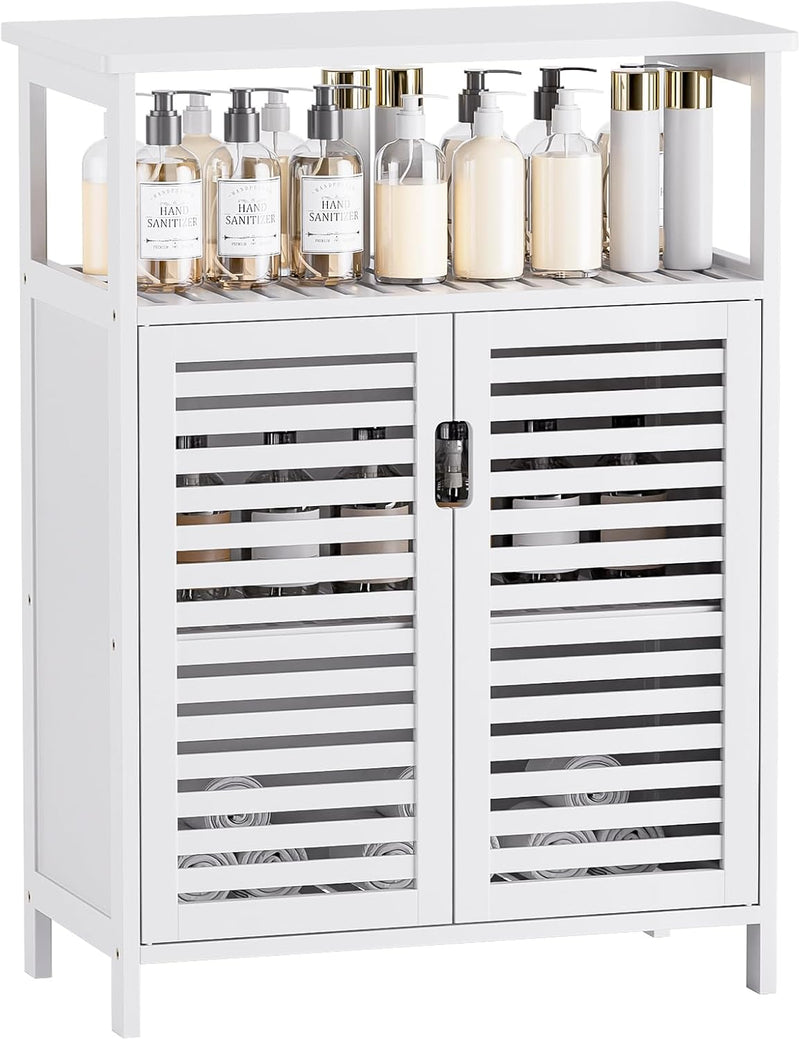 Bathroom Storage Cabinet Bamboo Side Organiser with Double