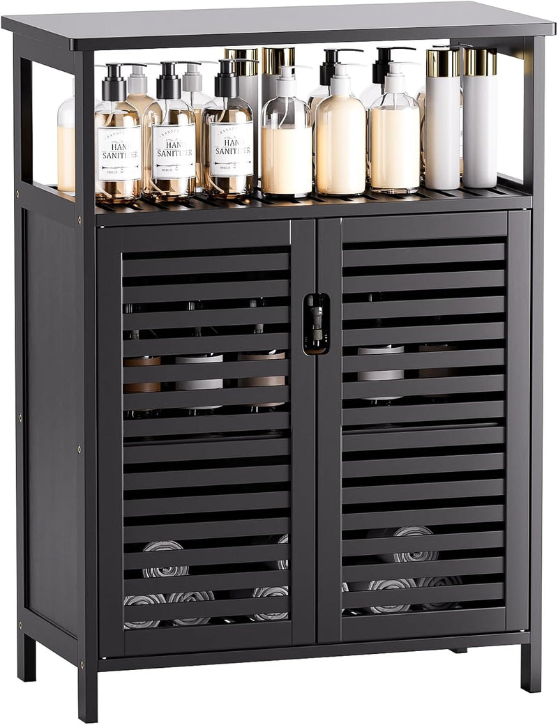 Bathroom Storage Cabinet Bamboo Side Organiser with Double