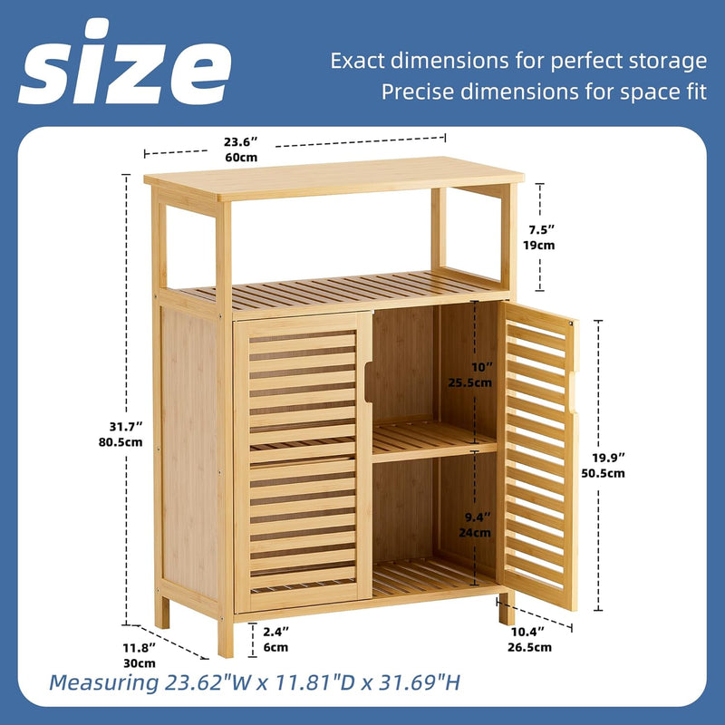 Bathroom Storage Cabinet Bamboo Side Organiser with Double