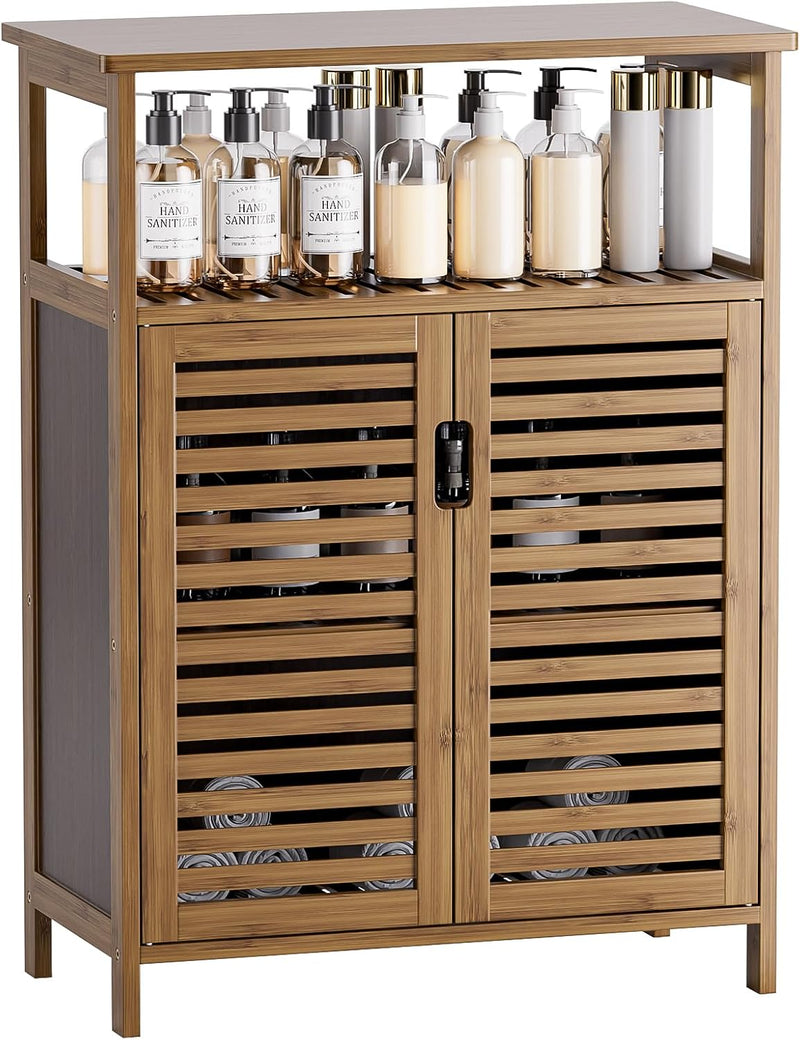 Bathroom Storage Cabinet Bamboo Side Organiser with Double