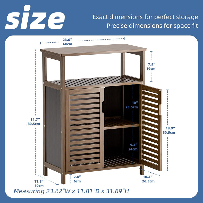 Bathroom Storage Cabinet Bamboo Side Organiser with Double