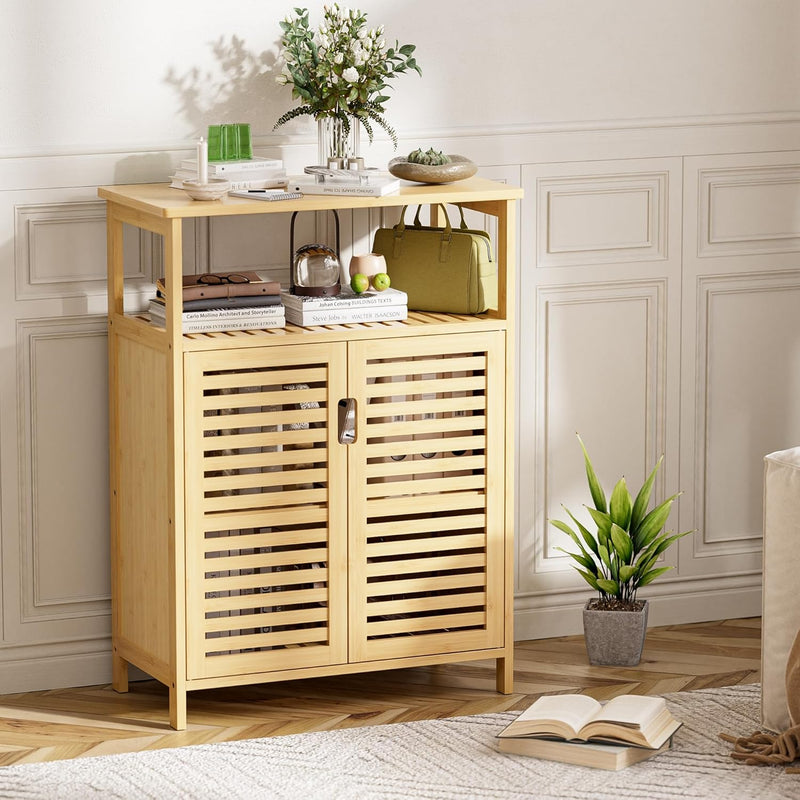 Bathroom Storage Cabinet Bamboo Side Organiser with Double