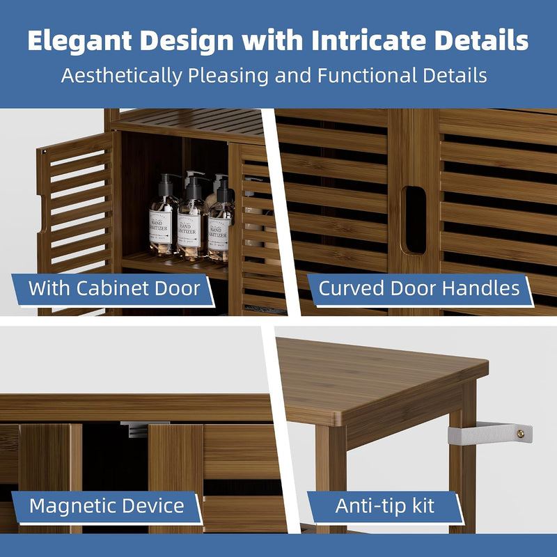 Bathroom Storage Cabinet Bamboo Side Organiser with Double