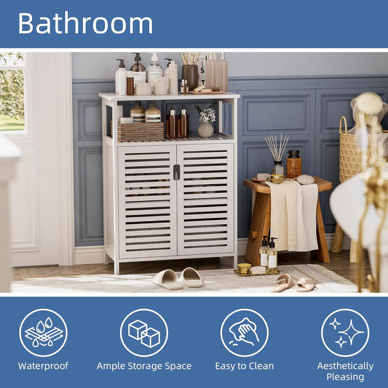 Bathroom Storage Cabinet Bamboo Side Organiser with Double