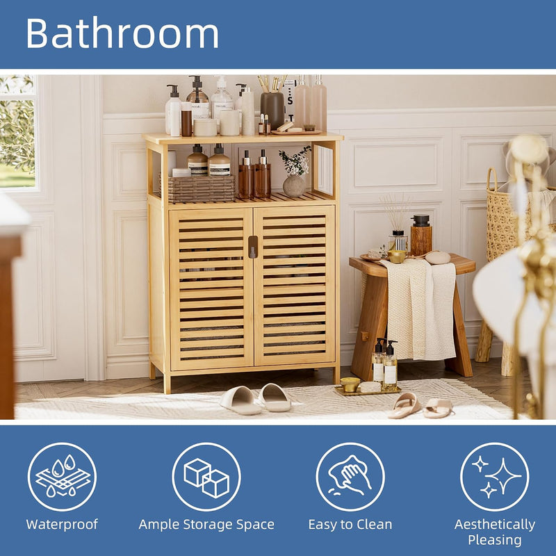 Bathroom Storage Cabinet Bamboo Side Organiser with Double