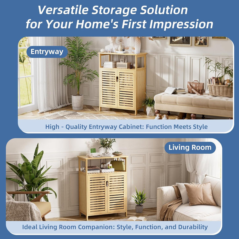 Bathroom Storage Cabinet Bamboo Side Organiser with Double