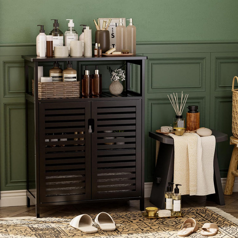 Bathroom Storage Cabinet Bamboo Side Organiser with Double