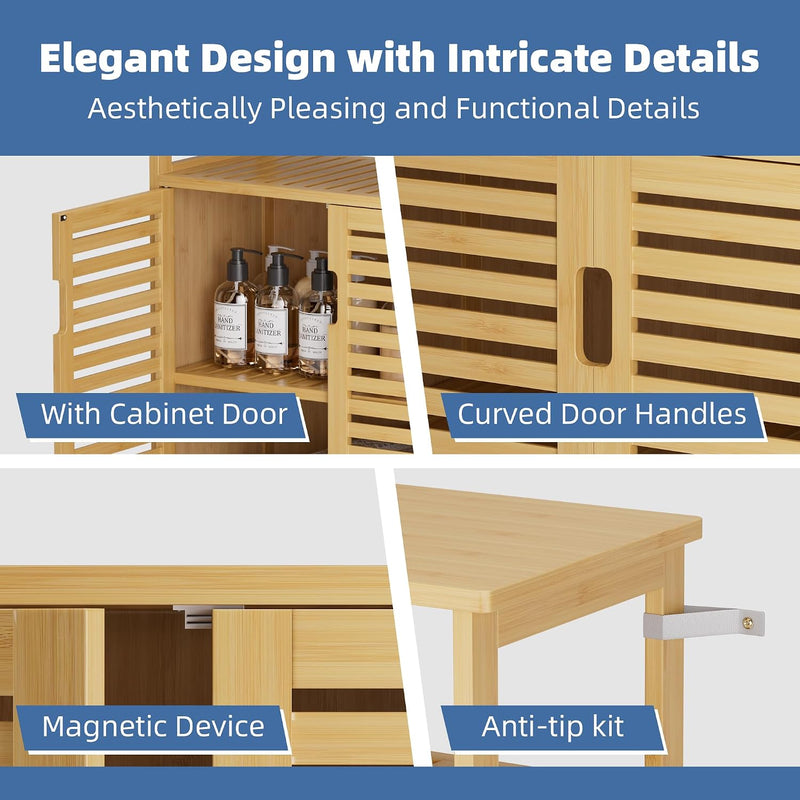 Bathroom Storage Cabinet Bamboo Side Organiser with Double