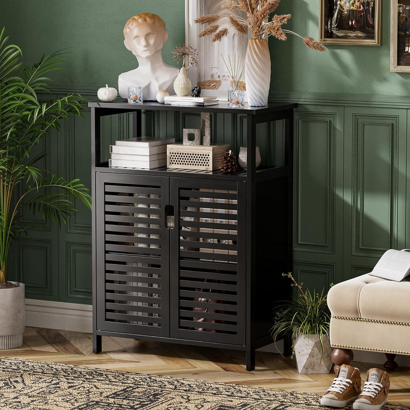 Bathroom Storage Cabinet Bamboo Side Organiser with Double