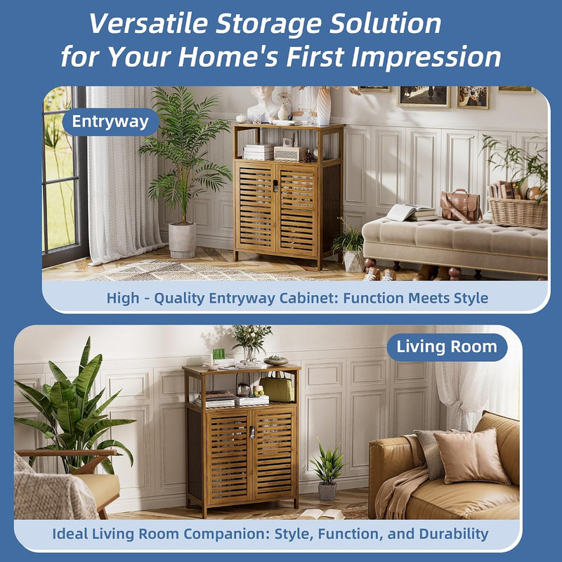 Bathroom Storage Cabinet Bamboo Side Organiser with Double